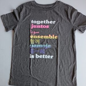 Cat & Jack Gray Short Sleeve Tee with Multilingual Design